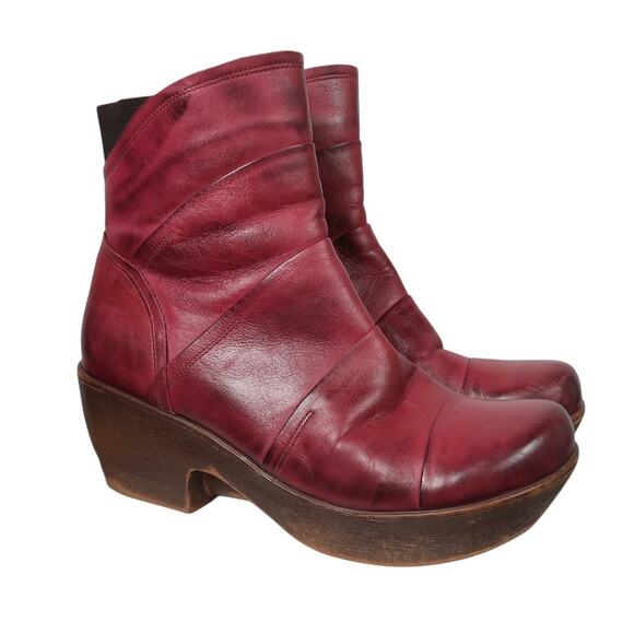 Jafa Burgundy Red Leather Chunky Wedge Heel Ankle Boots 9.5 - Picture 1 of 7
